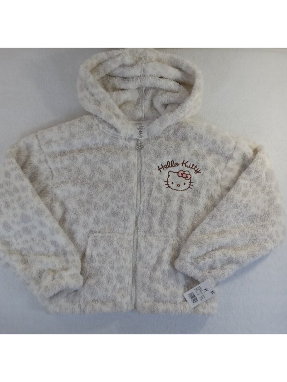 Hello Kitty Girls' Full Zip Hoodie Sweatshirt Plush Fuzzy Egret Size XL New NWT